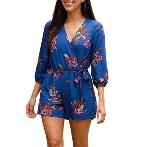 One Clothing Floral Print Blue Shorts Romper